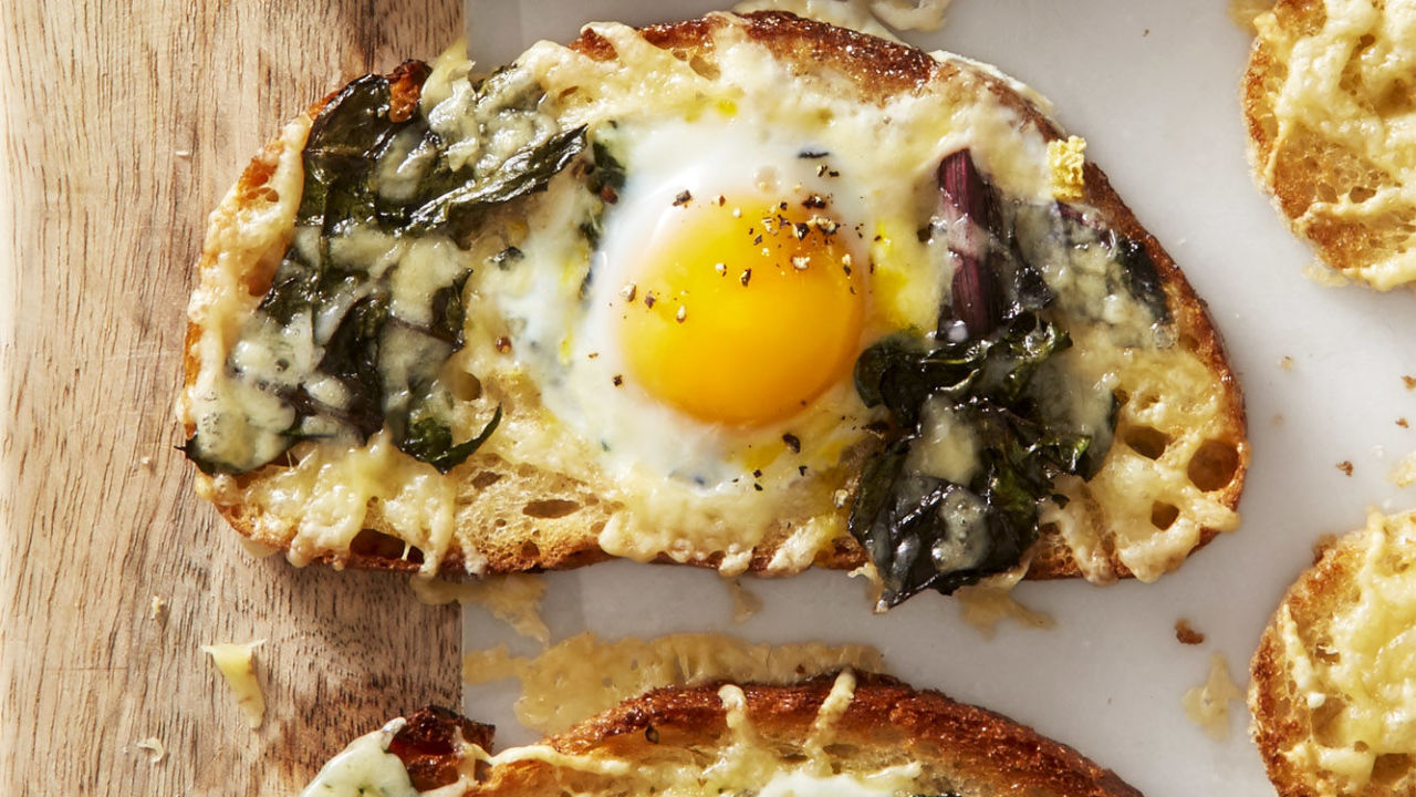 Chard and GruyeÌre Eggs in the Hole