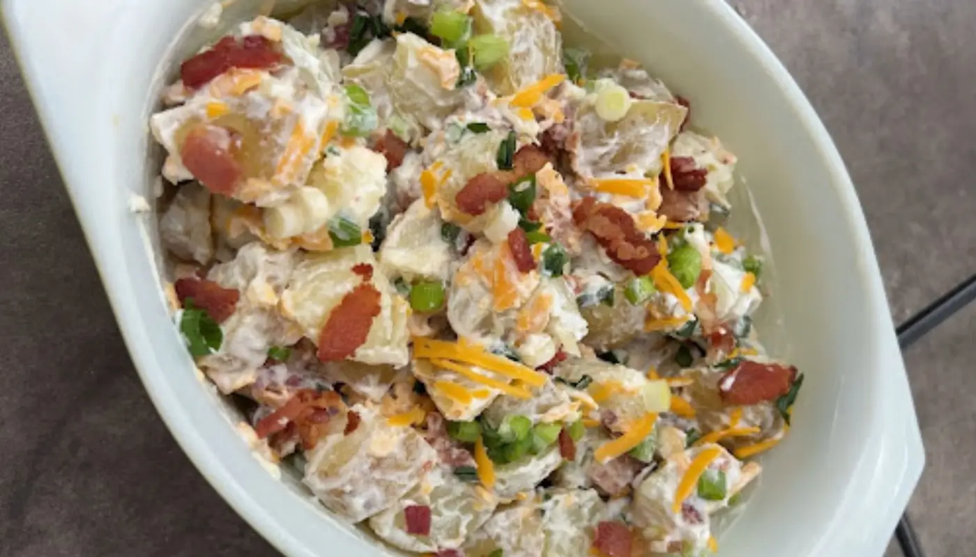 Fully loaded creamy potato salad
