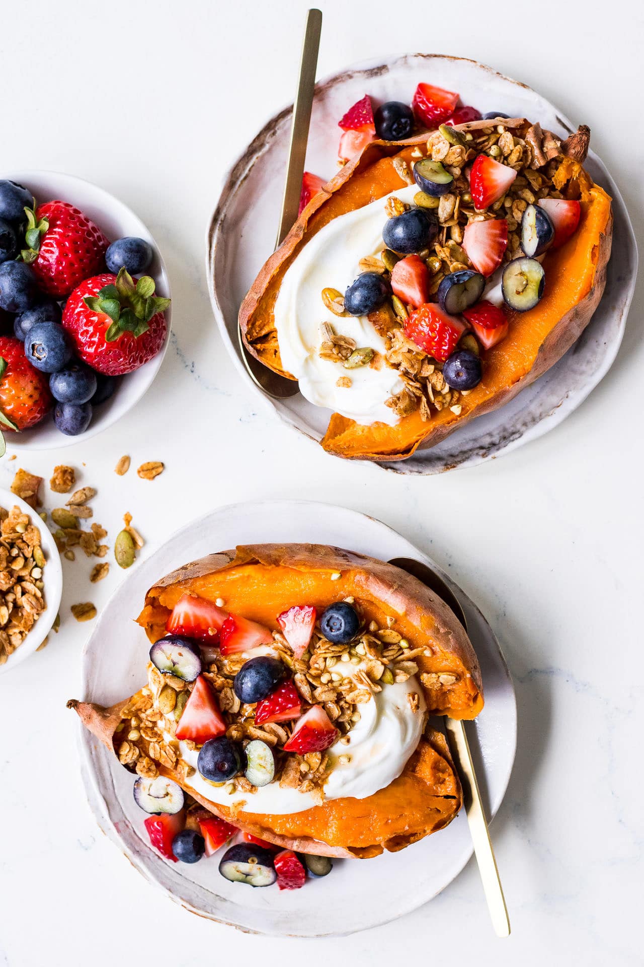 Sweet Potatoes with Yogurt, Almond Butter and Pepita Granola