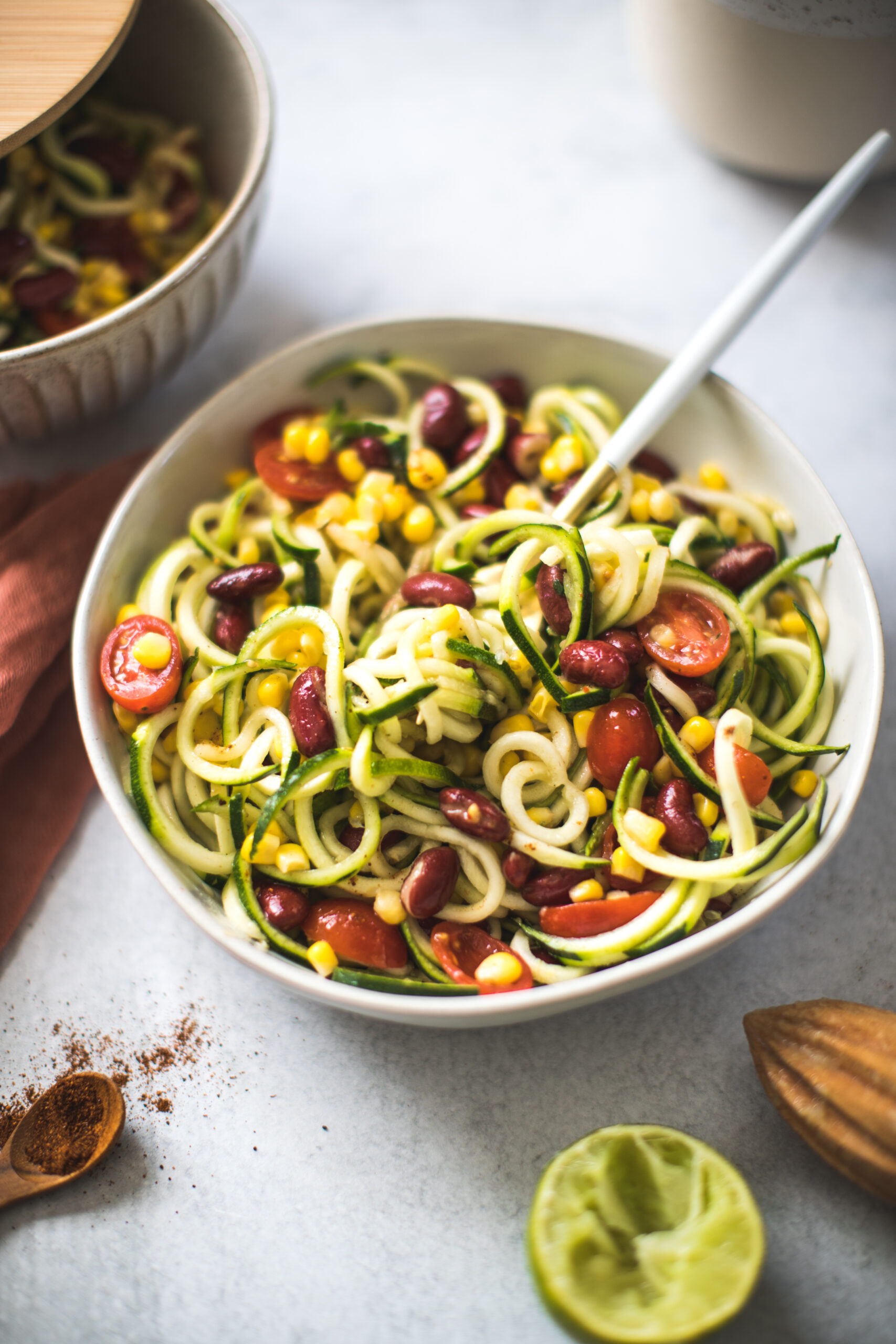 Spiced pork and zoodle salad