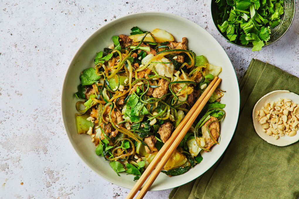 Spiced pork and zoodle salad