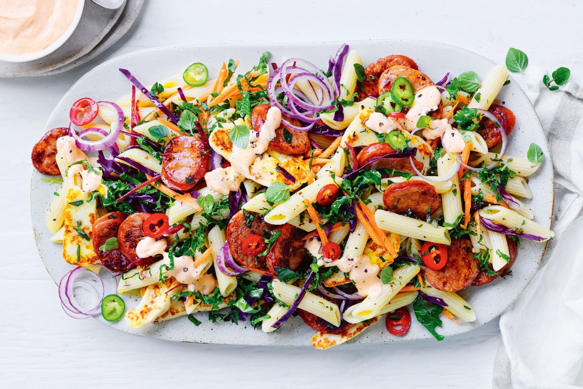 Portuguese-style chorizo pasta salad