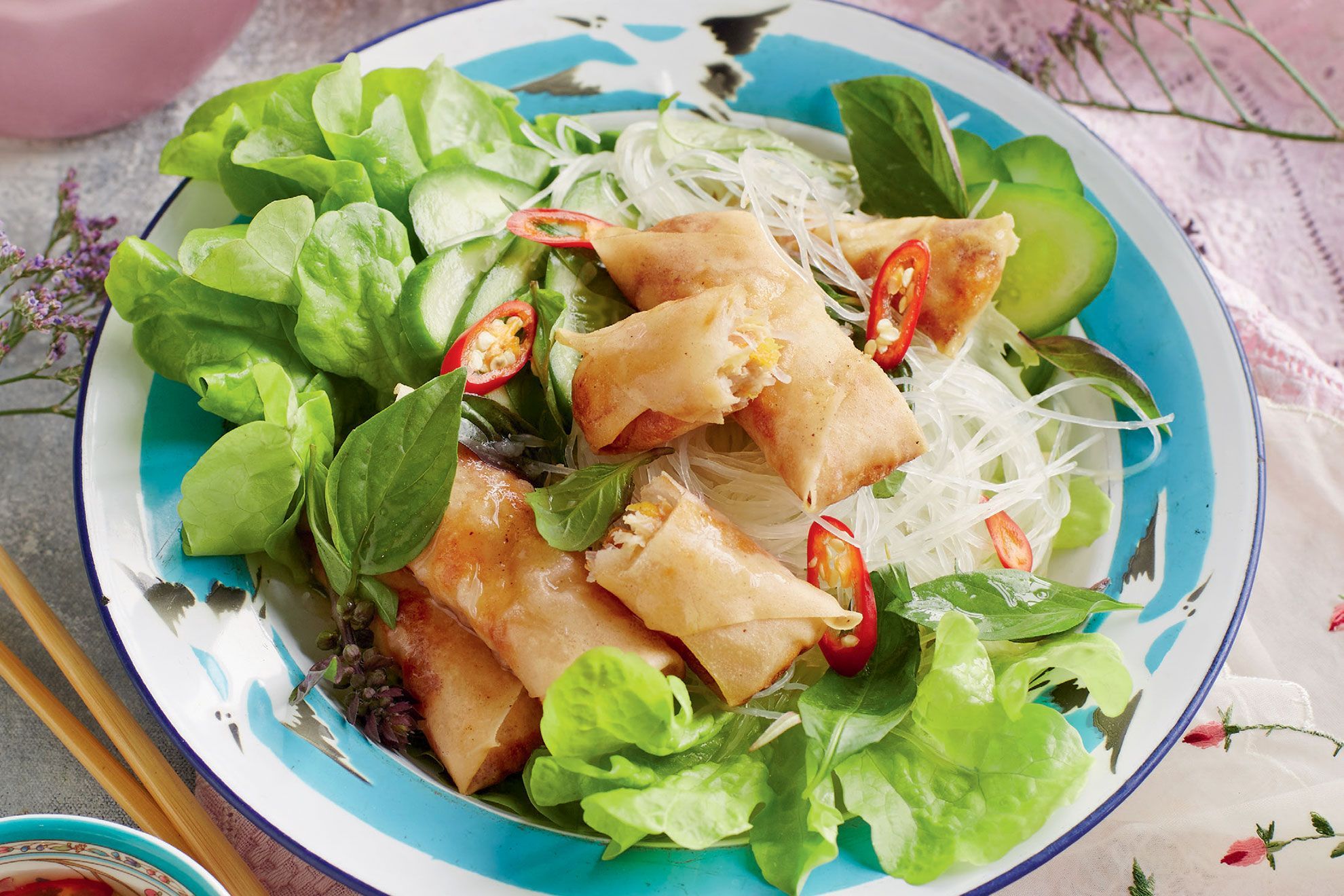 Air fryer Vietnamese-style spring roll salad