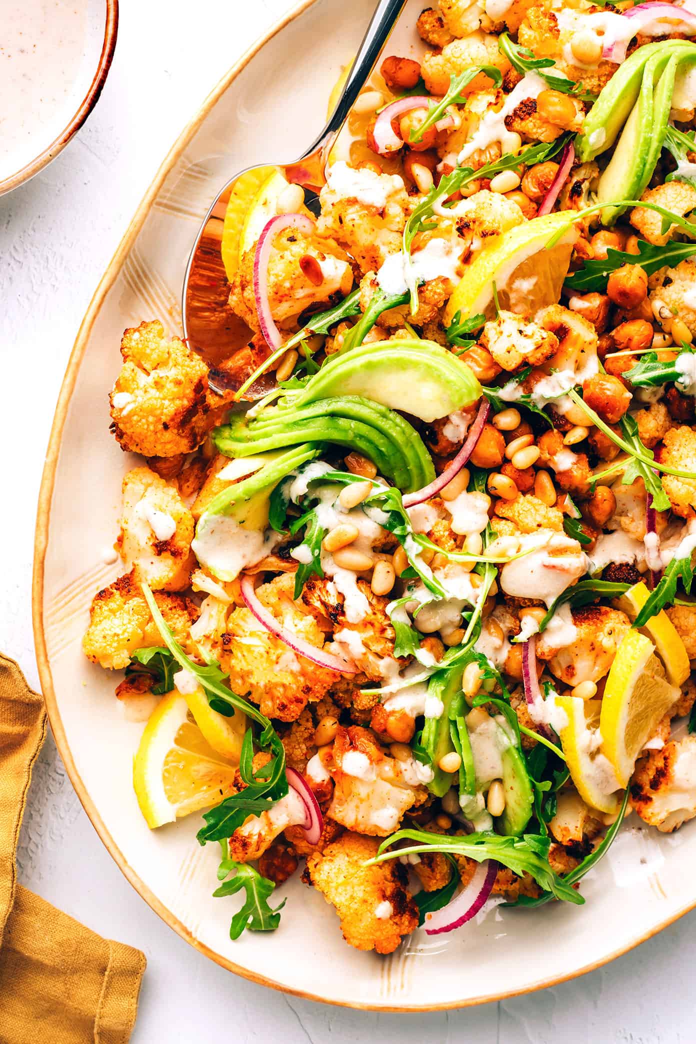 Roasted cauliflower salad with poblano chillies and chickpeas
