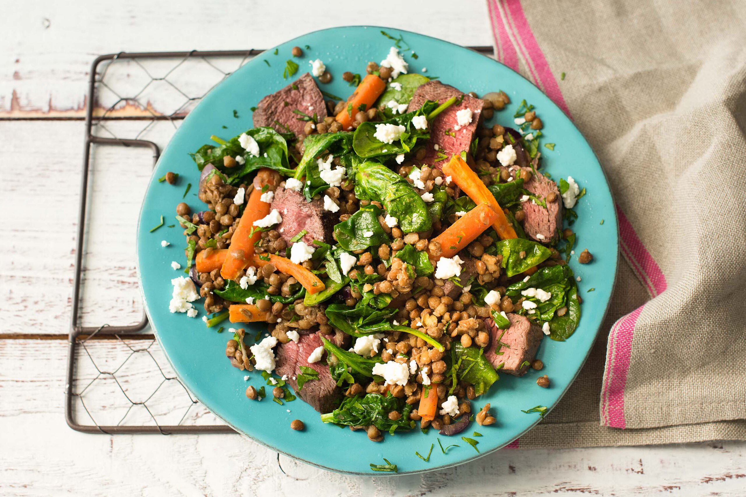 Speedy sausage and lentil salad