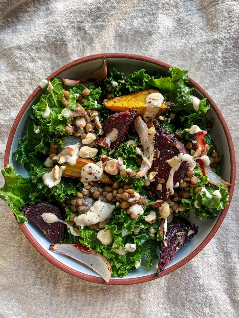 Speedy sausage and lentil salad