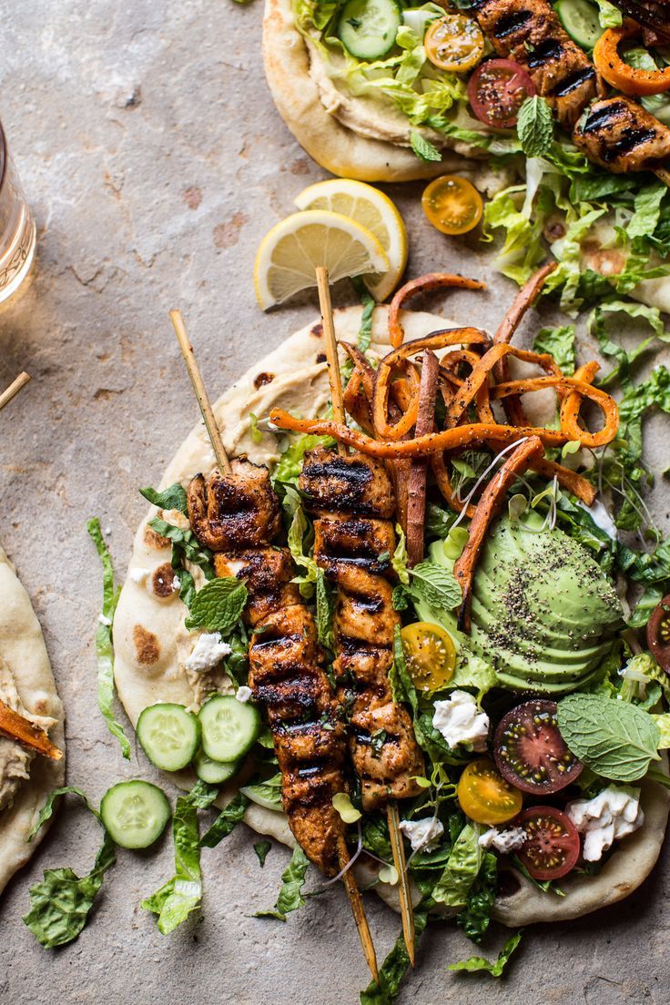 Kebabs with gyros salad