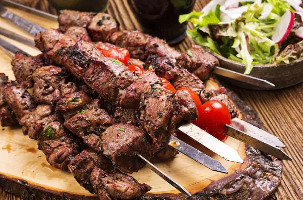 Kebabs with gyros salad