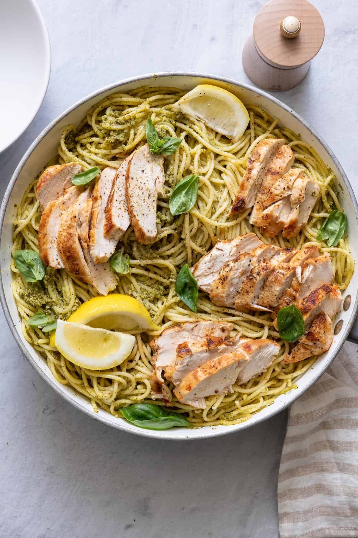 Creamy pesto chicken with veggie noodles
