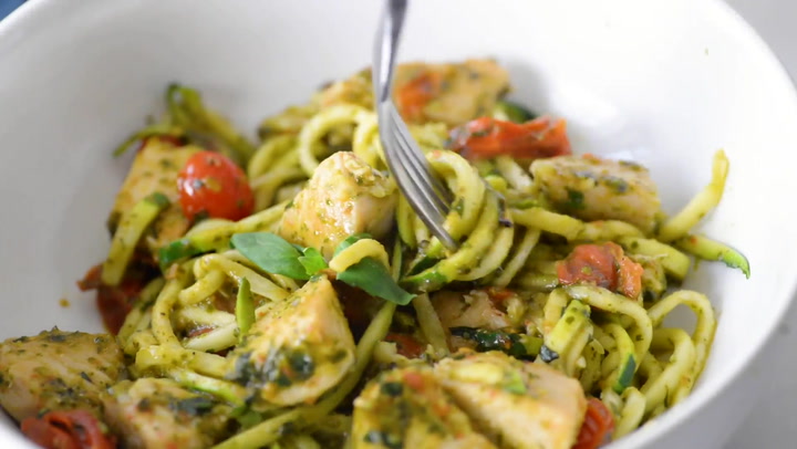 Creamy pesto chicken with veggie noodles
