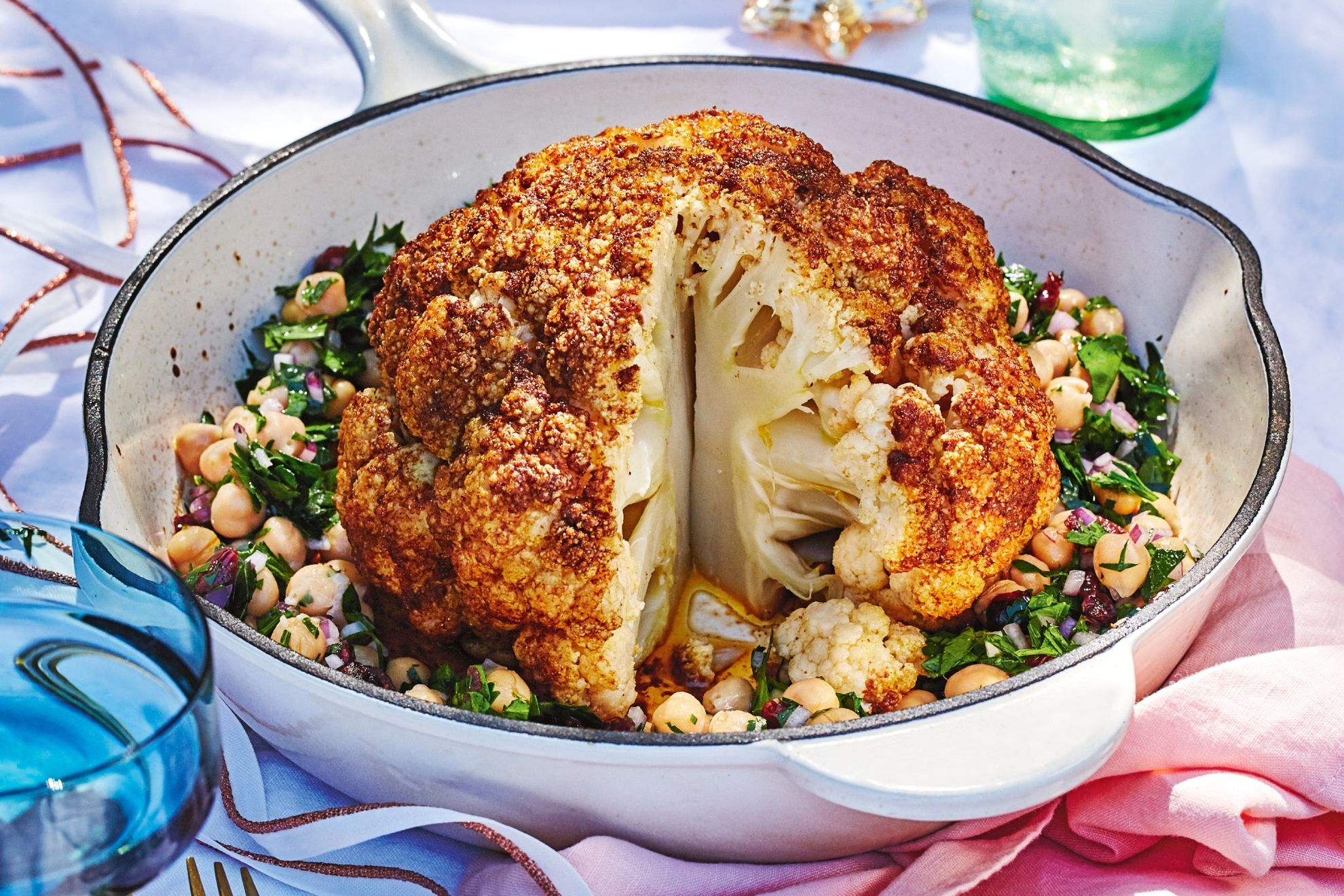 Roast cauliflower with chickpea salad