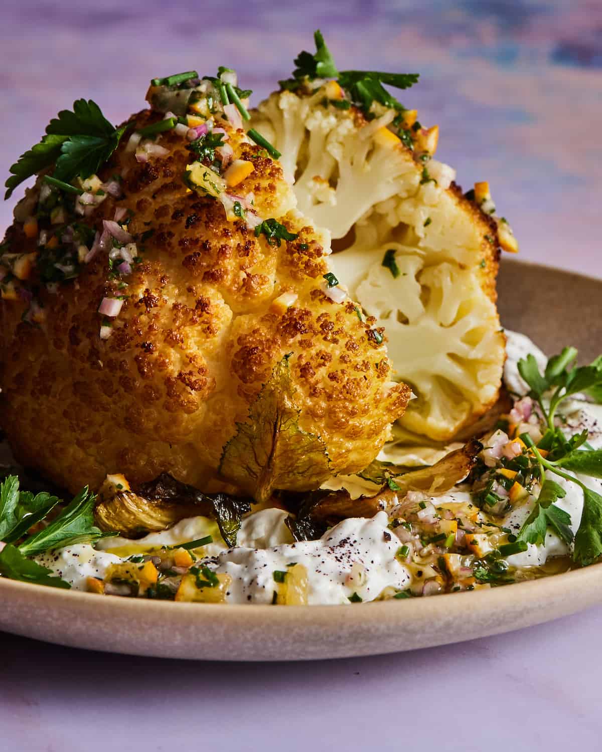 Roast cauliflower with chickpea salad