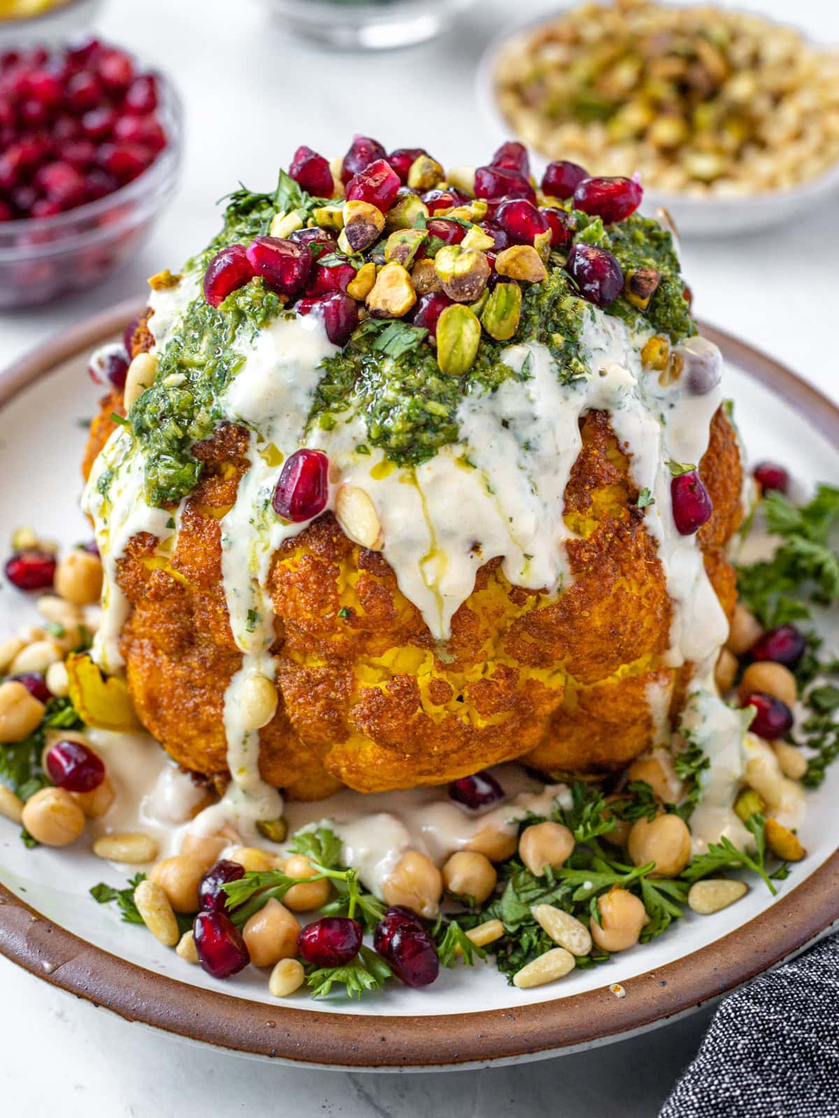 Roast cauliflower with chickpea salad
