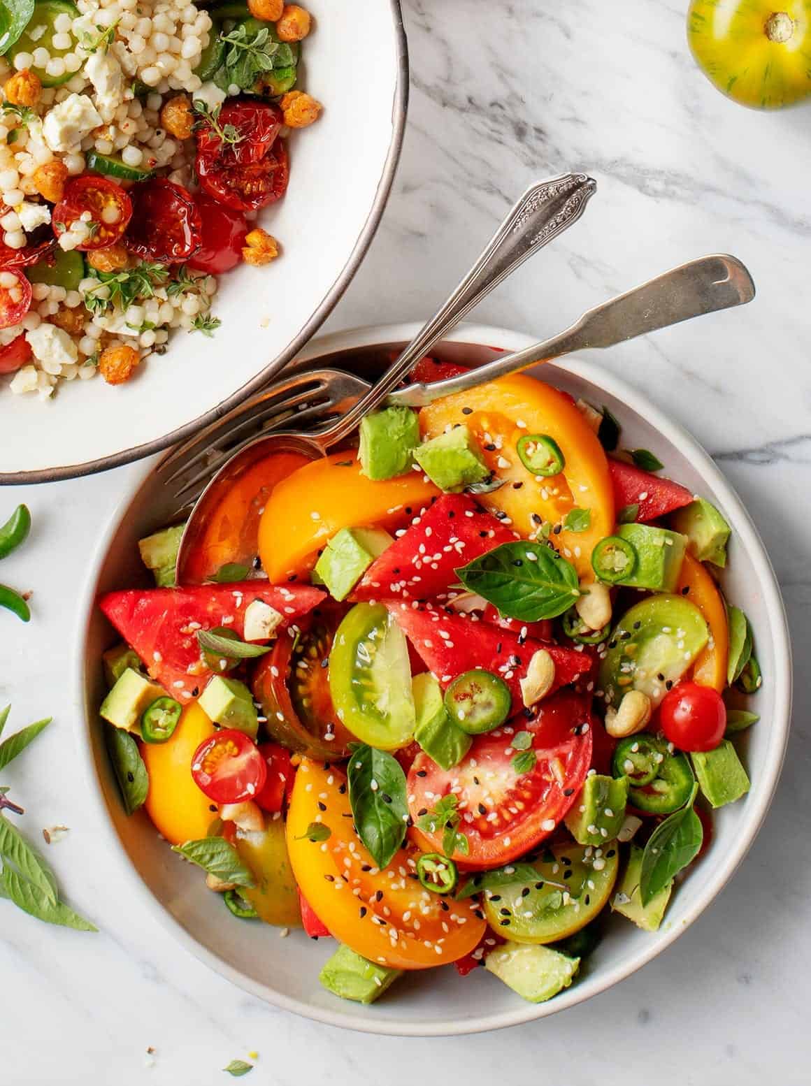 Tomato and watermelon salad with haloumi
