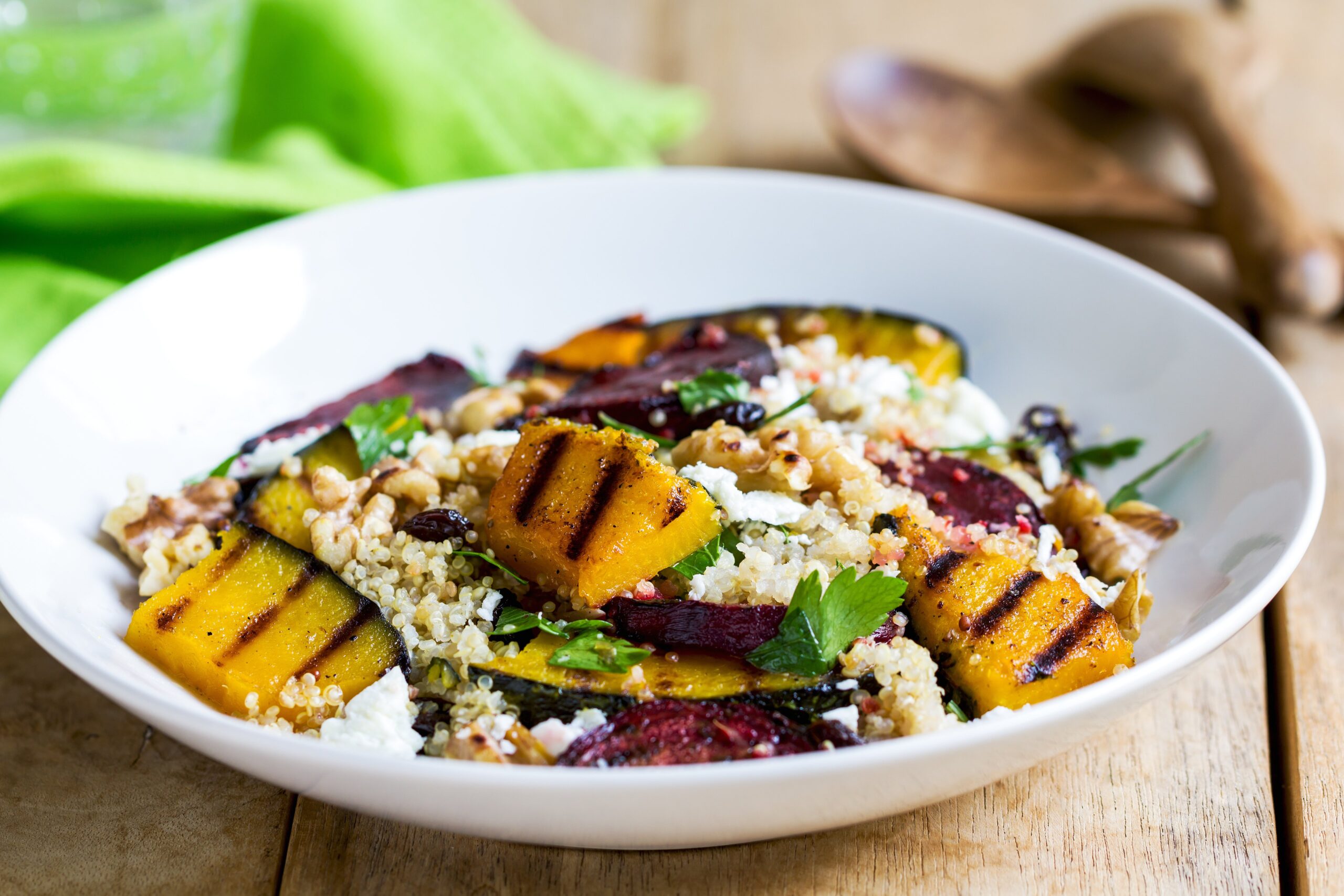 Quinoa salad with beetroot, pumpkin and persian feta