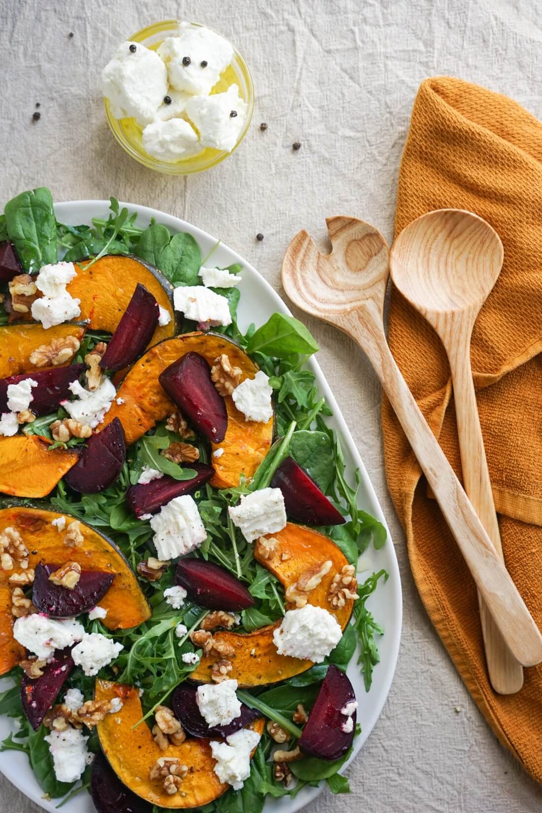 Quinoa salad with beetroot, pumpkin and persian feta
