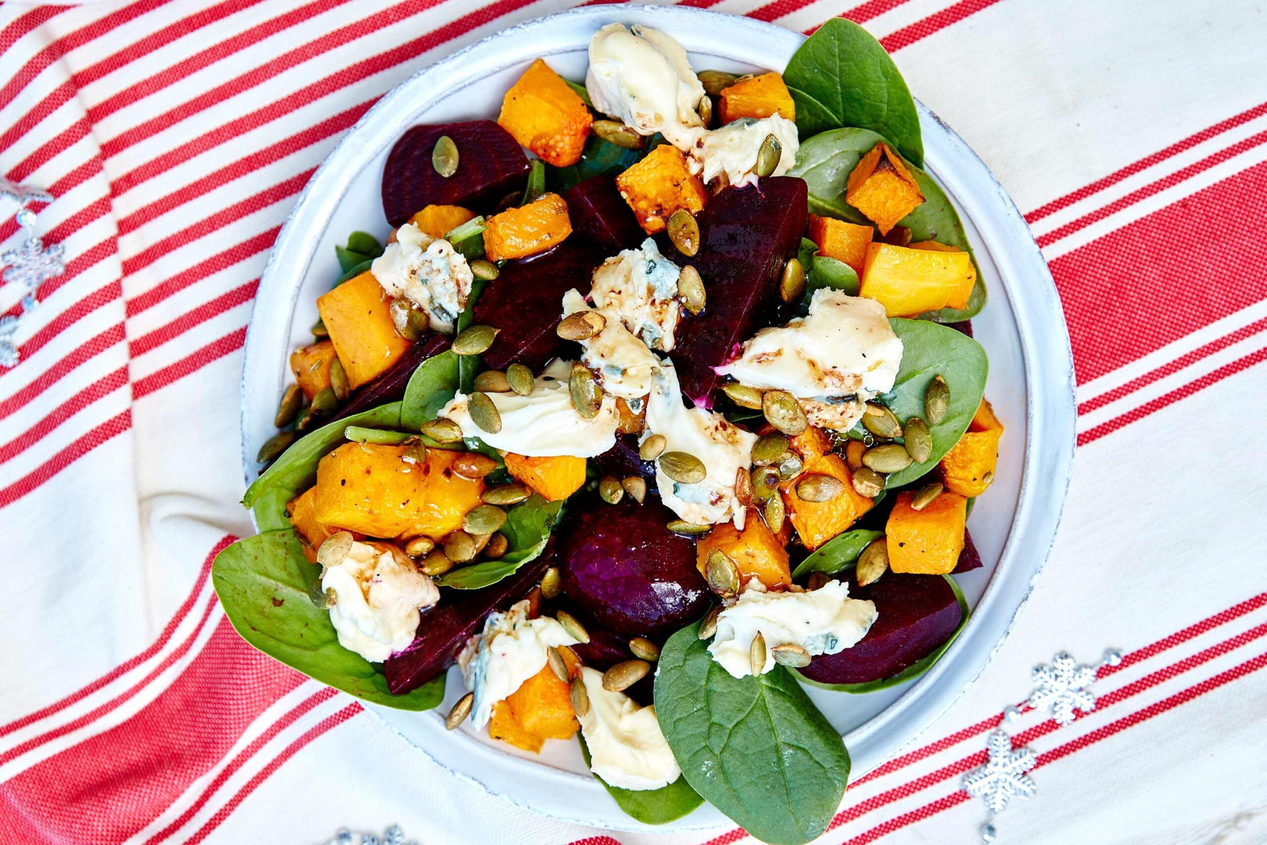 Quinoa salad with beetroot, pumpkin and persian feta