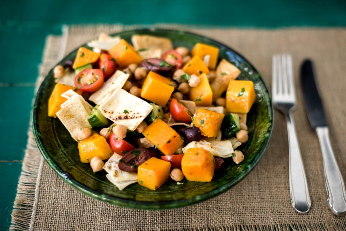 Middle Eastern style pumpkin and chickpea salad