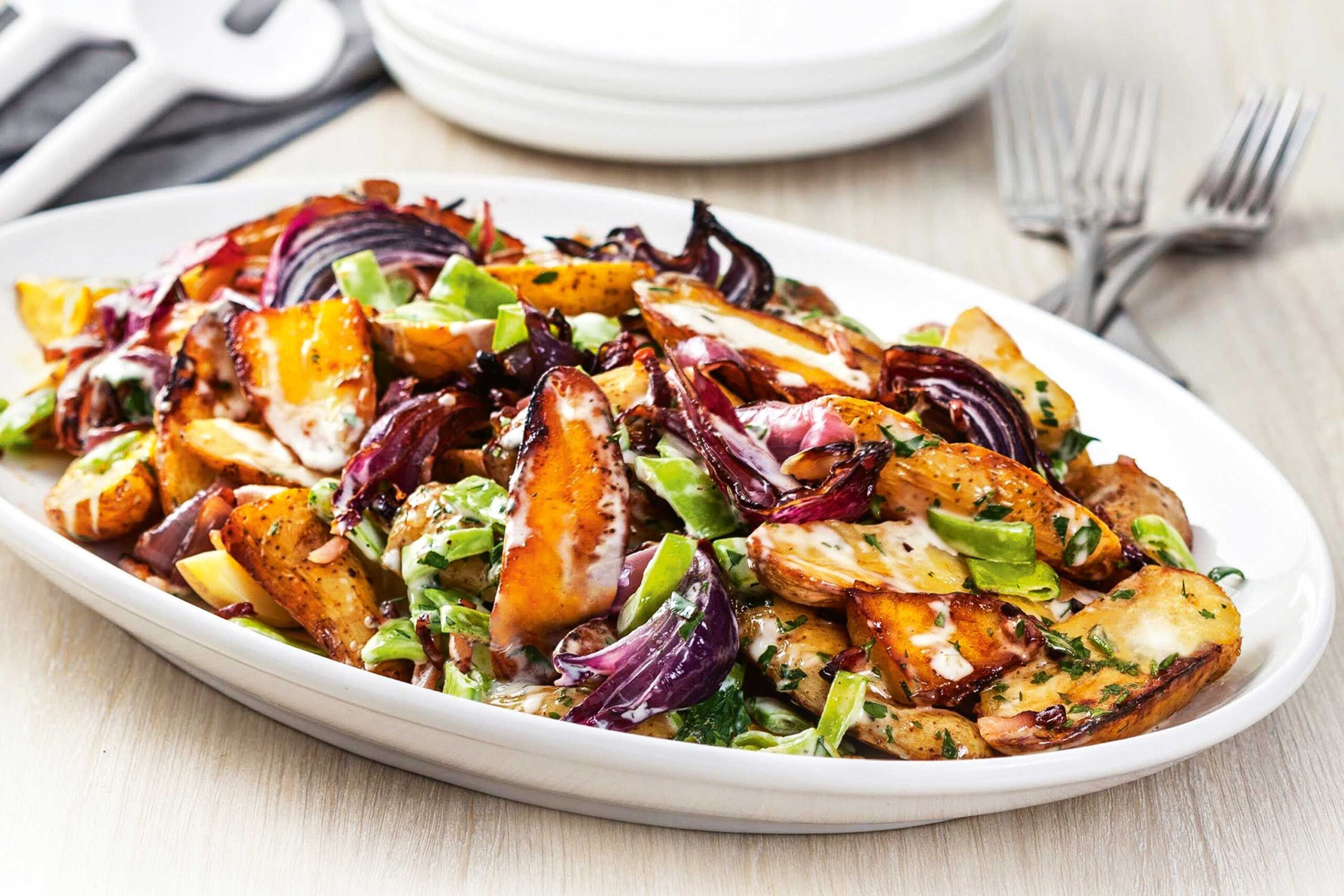Caramelised onion and roasted potato salad