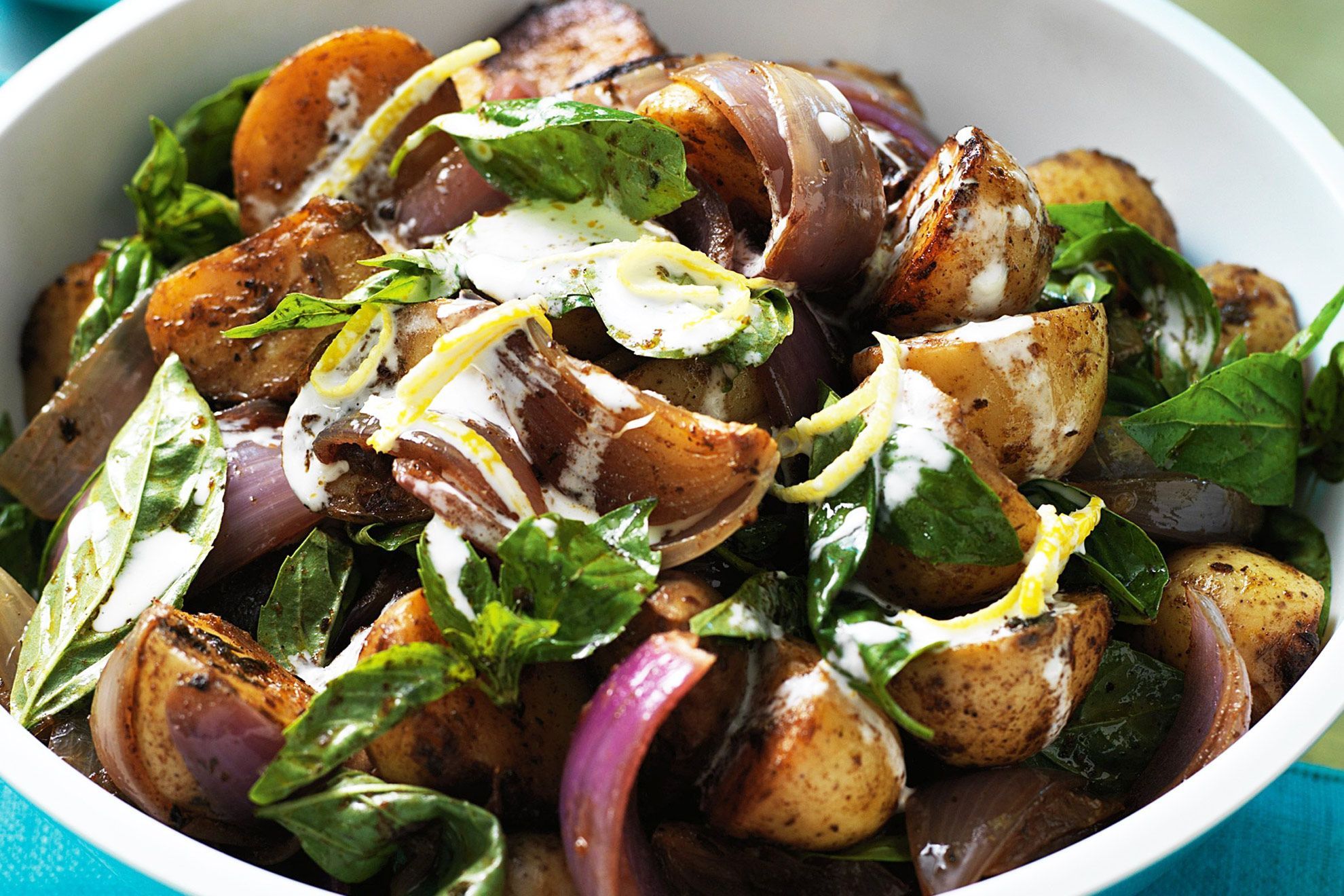 Caramelised onion and roasted potato salad