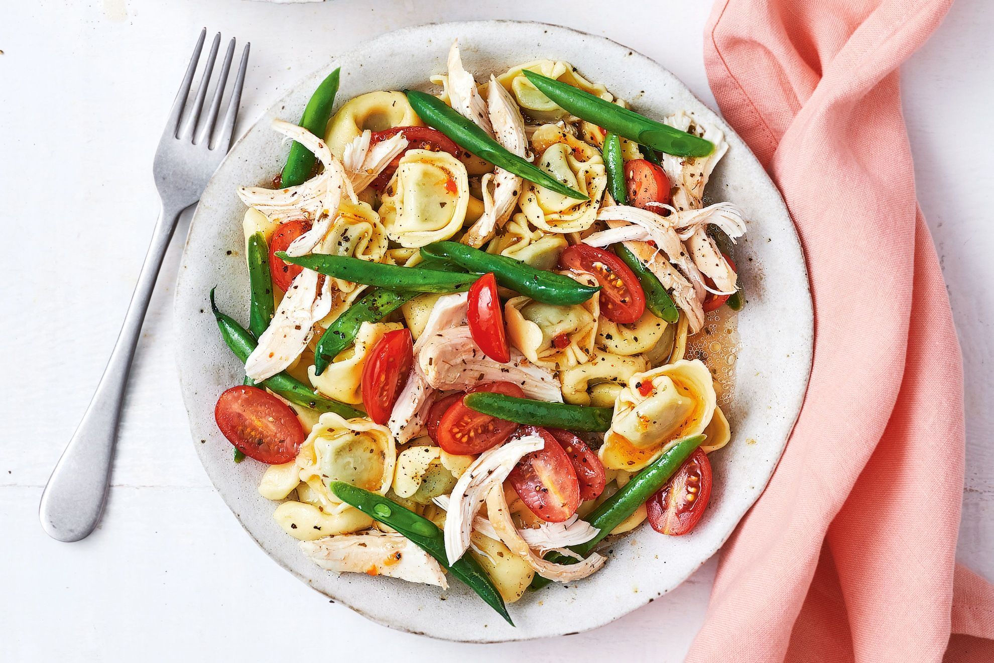 Warm chicken tortellini salad