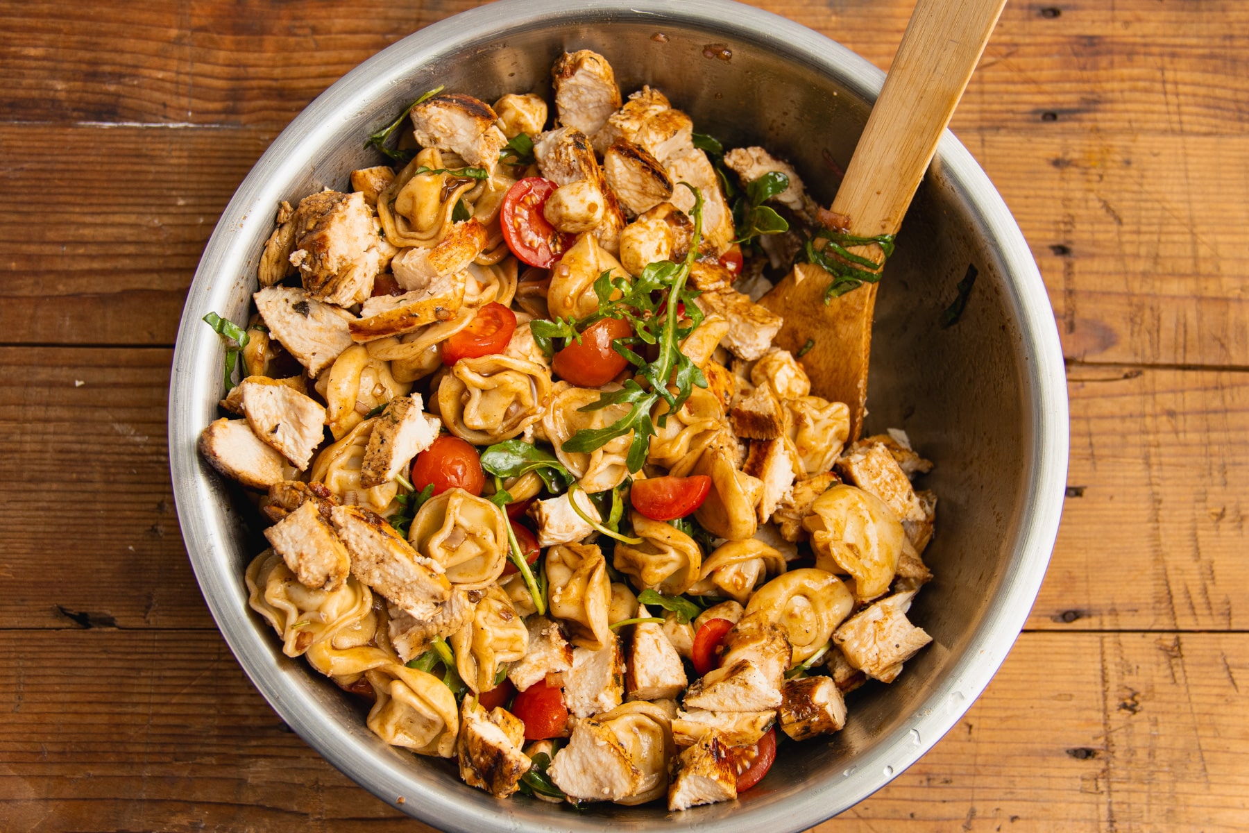 Warm chicken tortellini salad