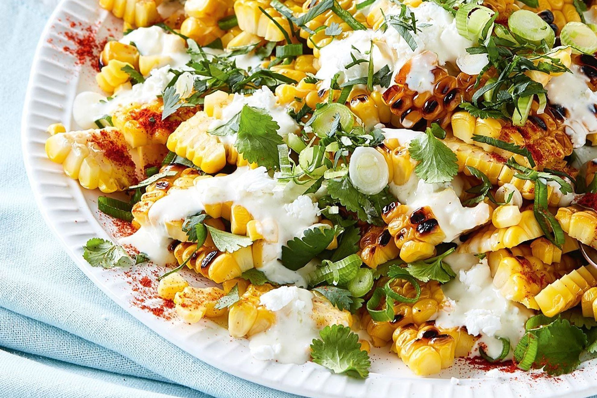 Curtis Stone s charred corn salad with fetta-coriander crema