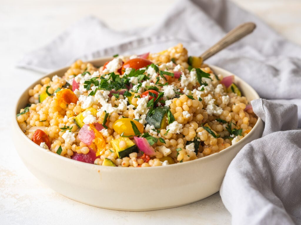 Roast veggie and pearl couscous salad