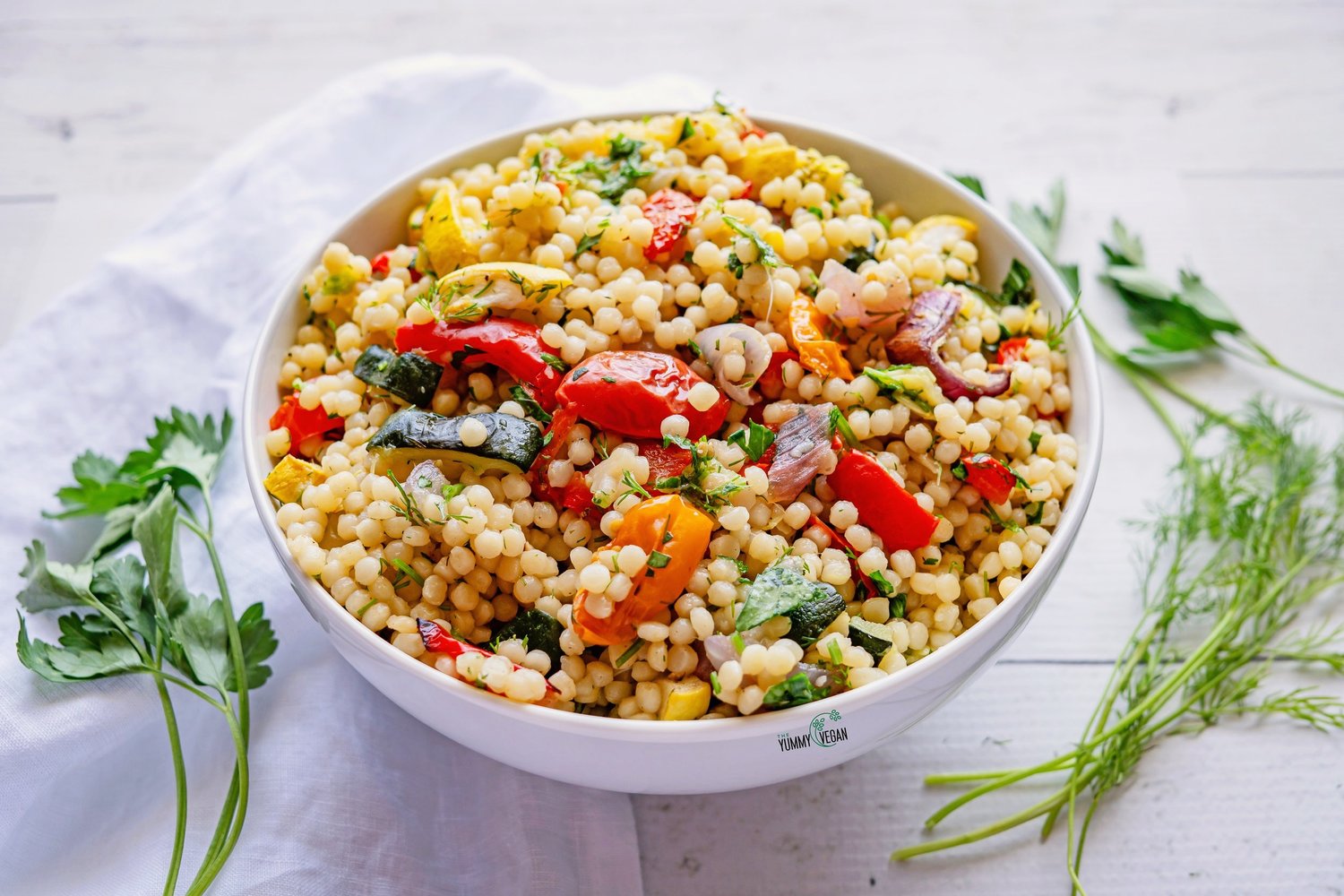 Roast veggie and pearl couscous salad