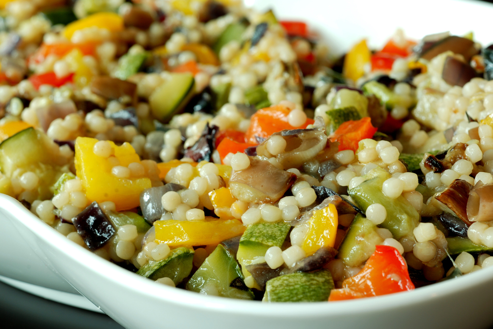 Roast veggie and pearl couscous salad