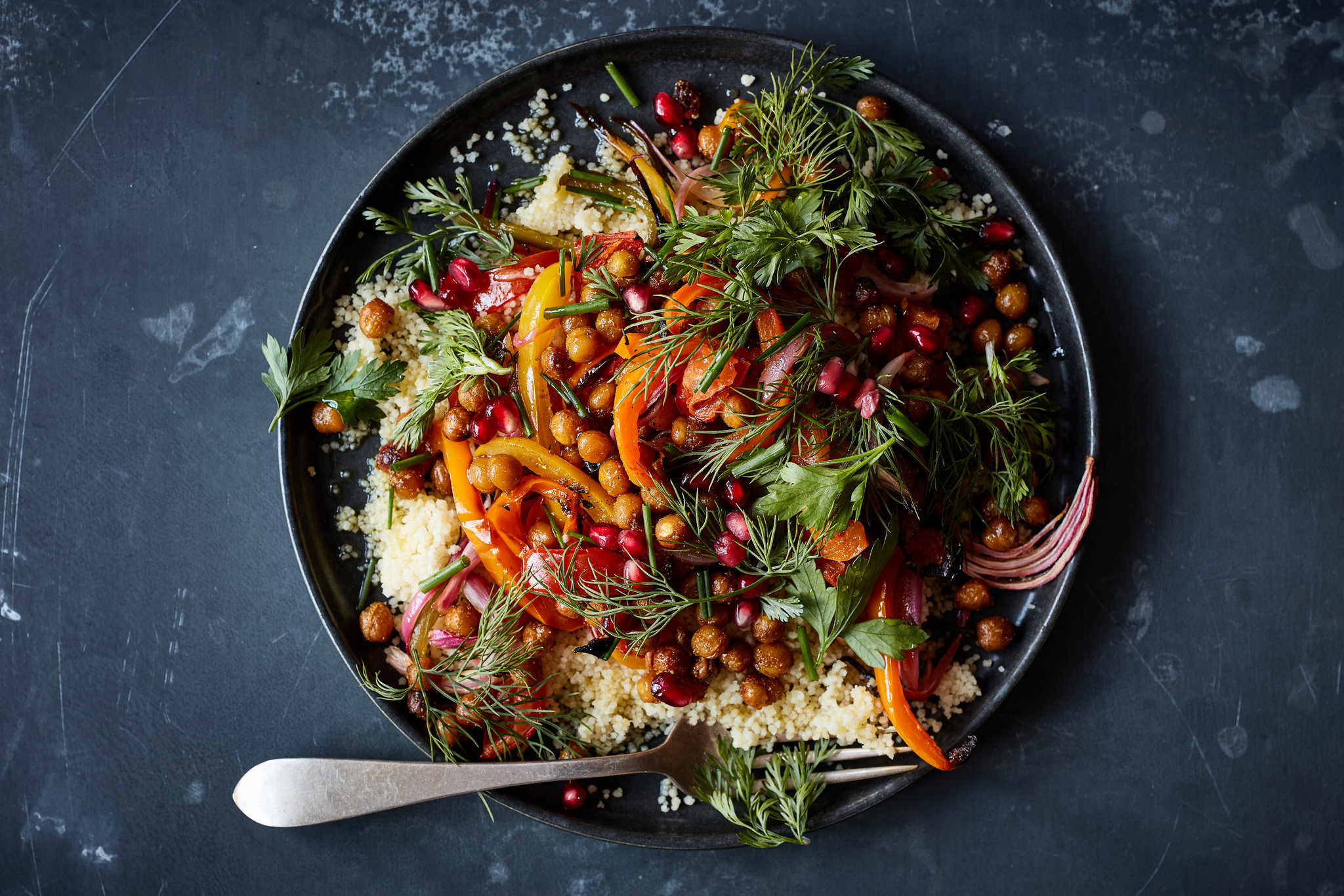 Spiced veggie and chickpea tray bake