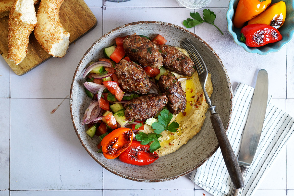 Meat-free koftas with chickpea salad