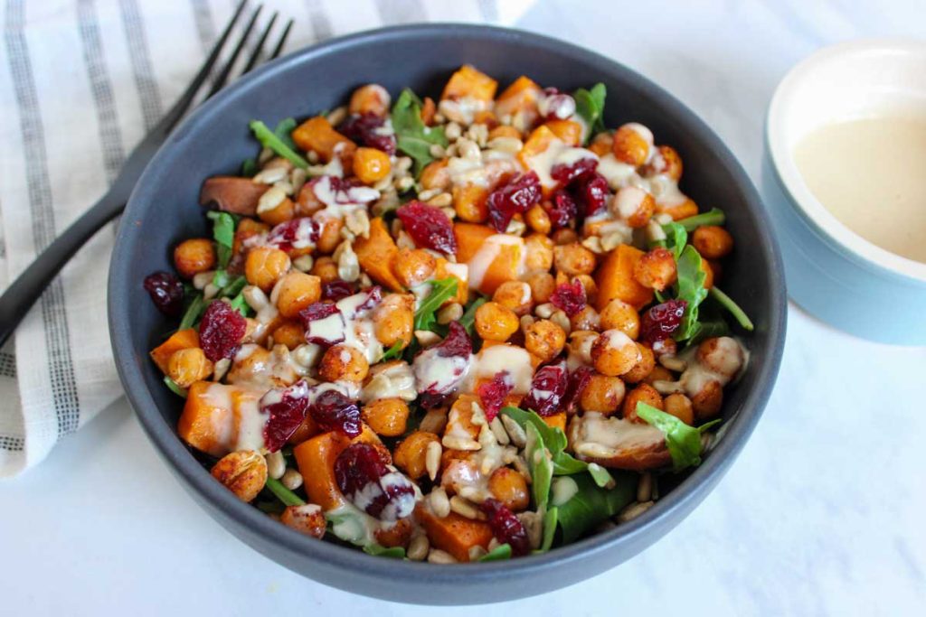 Coconut-roasted sweet potato and chickpea bowl