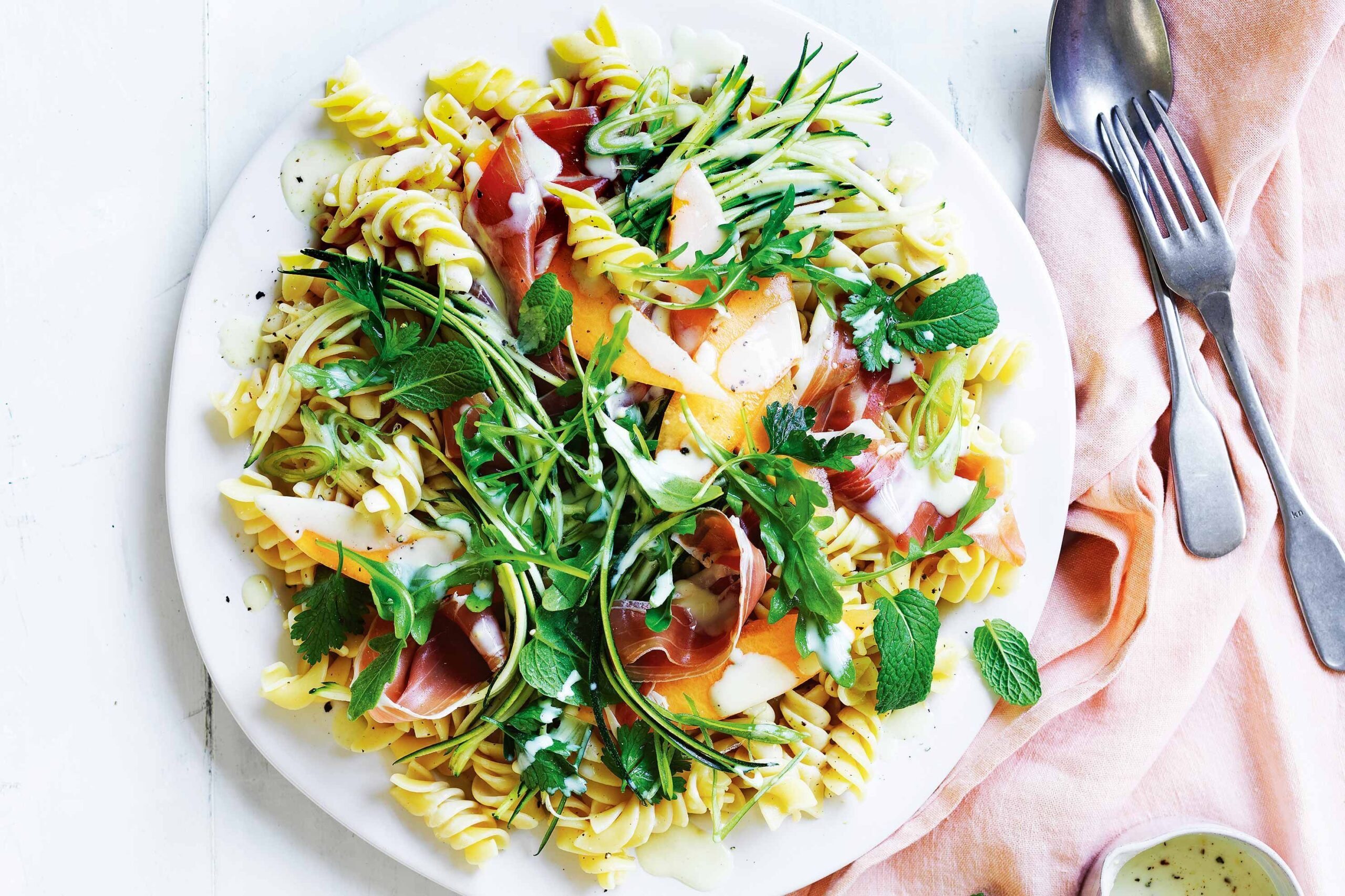 Rockmelon and prosciutto pasta salad