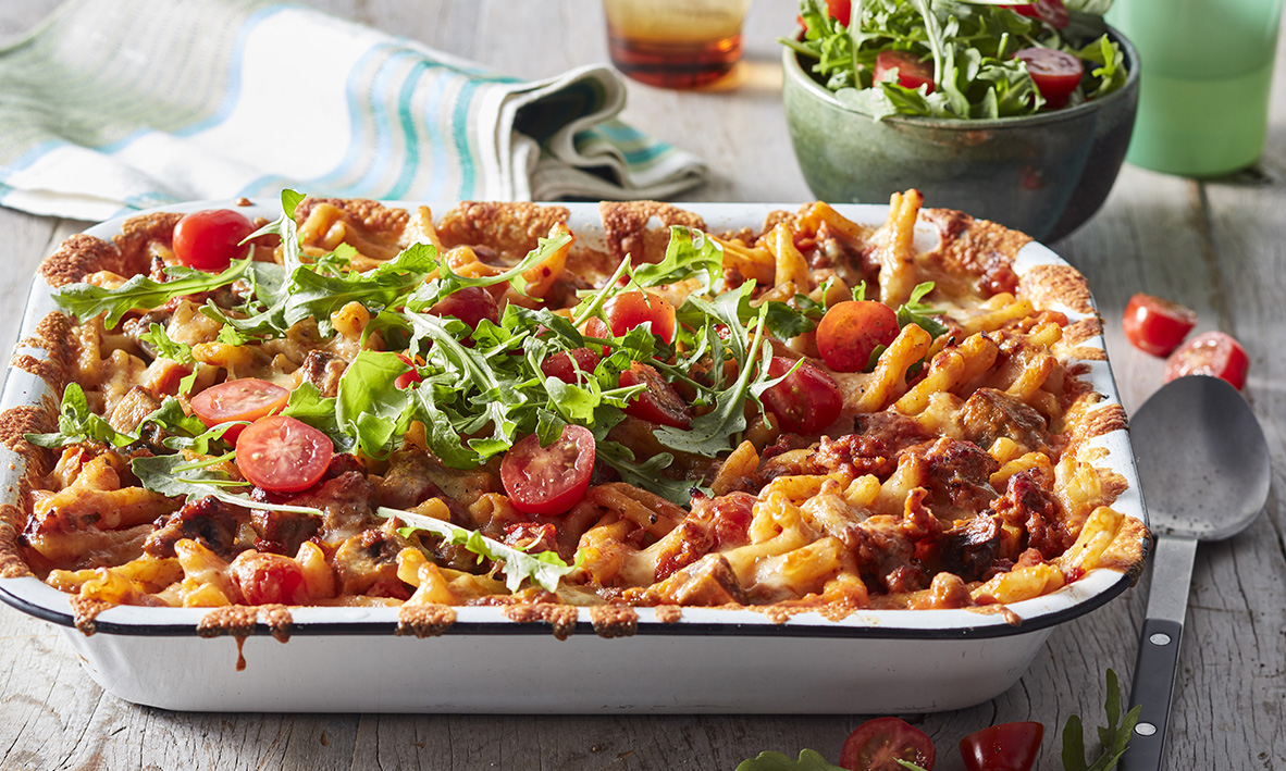 Pizza Pasta Bake with Sausage