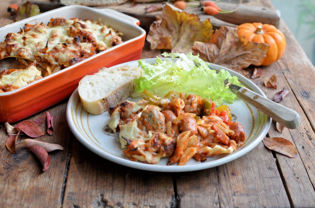 Pizza Pasta Bake with Sausage