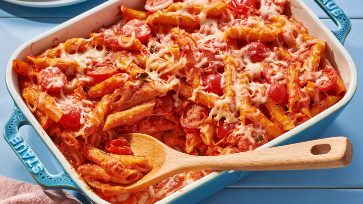 Creamy Pasta Bake with Cherry Tomatoes and Basil