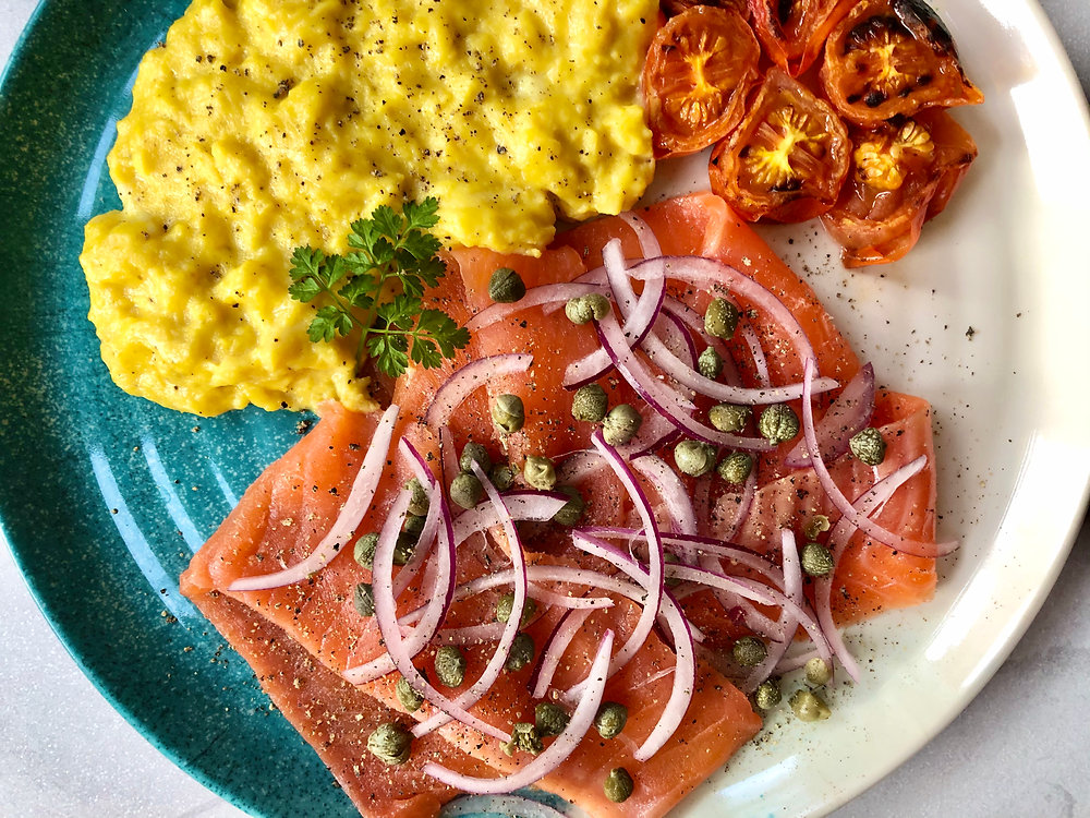 Scrambled Eggs with Smoked Trout and CrÃ¨me FraÃ®che