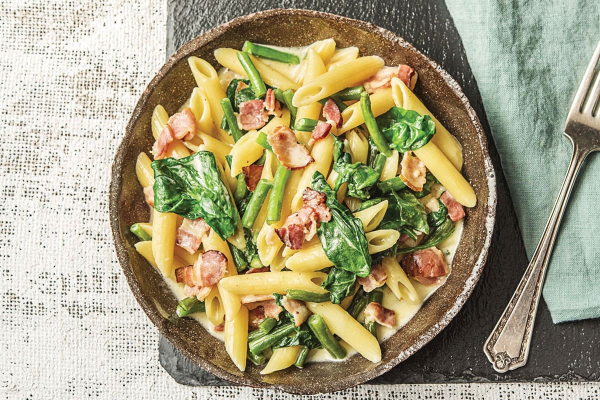 Penne Pasta with Spinach and Bacon
