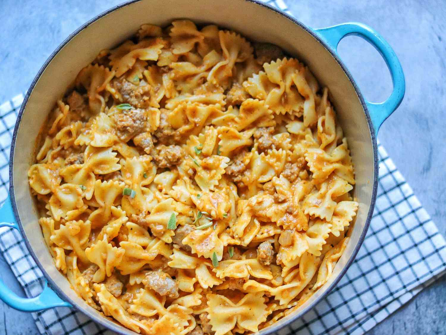 Pasta with Italian Sausage and Pumpkin Sauce
