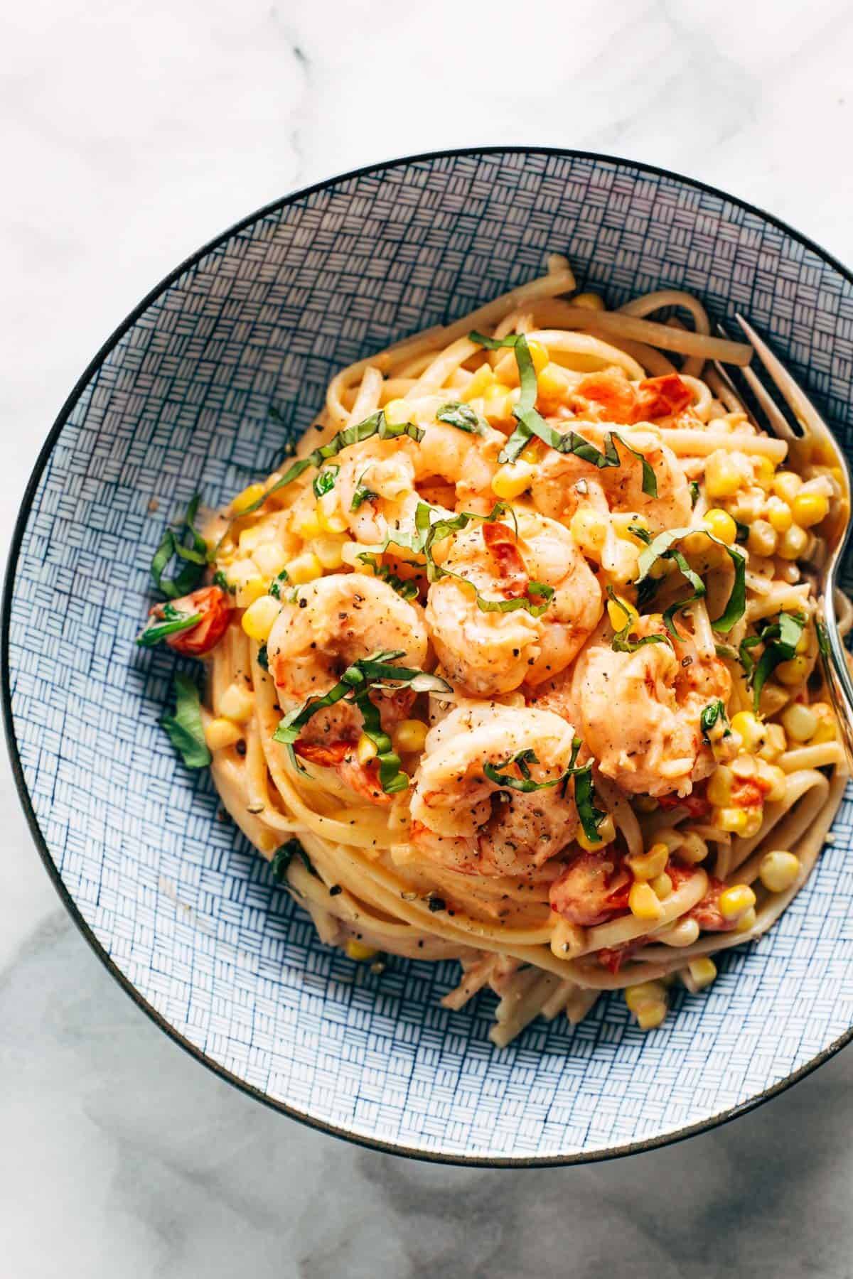 Roasted Tomato Pasta with Feta and Shrimp