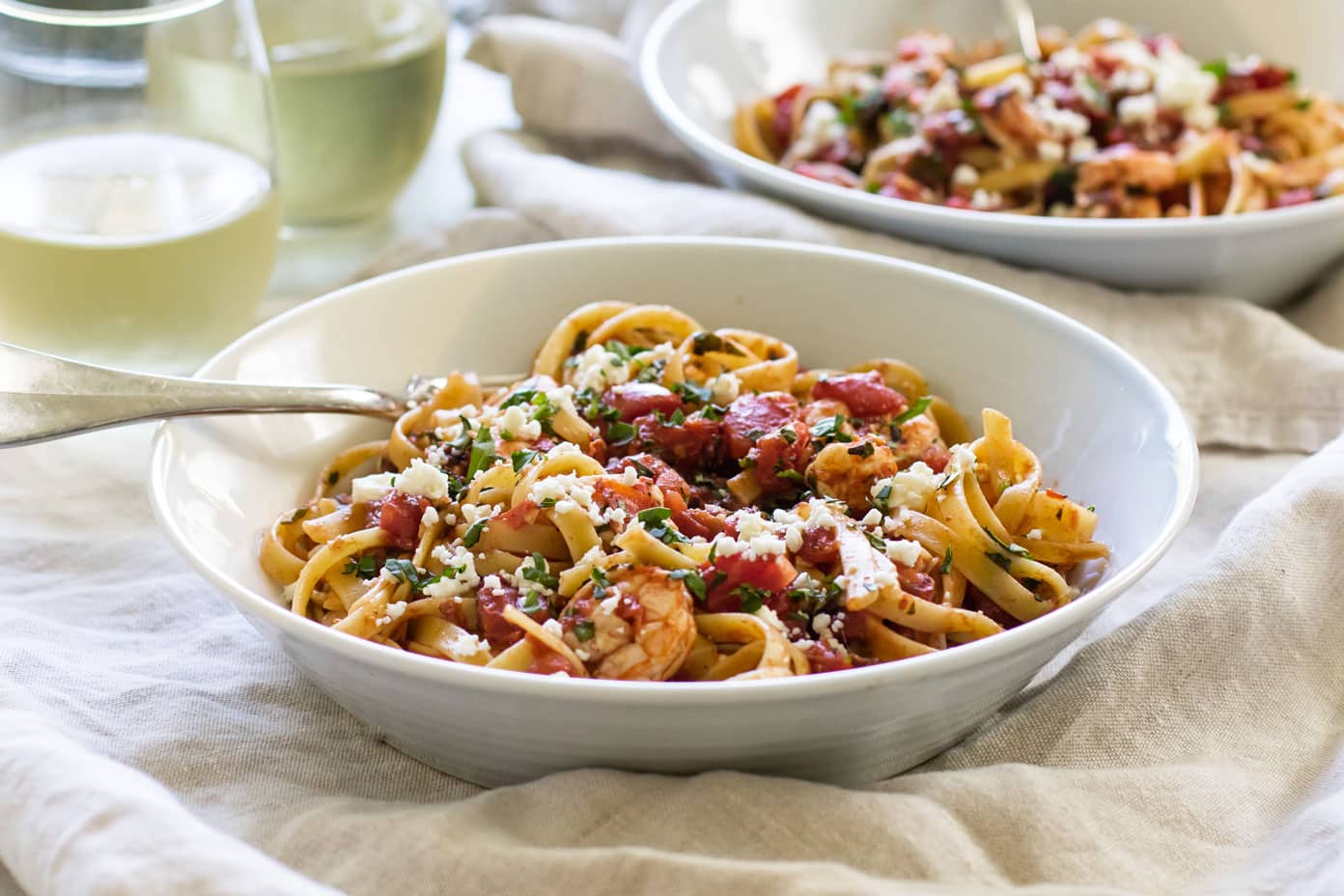 Roasted Tomato Pasta with Feta and Shrimp