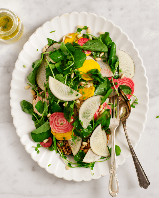 Beetroot, watercress and radish salad with spiced seeds